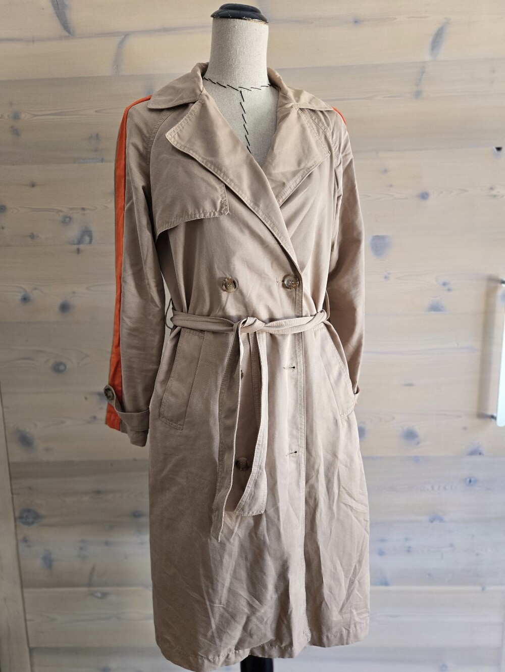 NWOT Only / ASOS Double Breasted Belted Long Trench Orange Stripe S